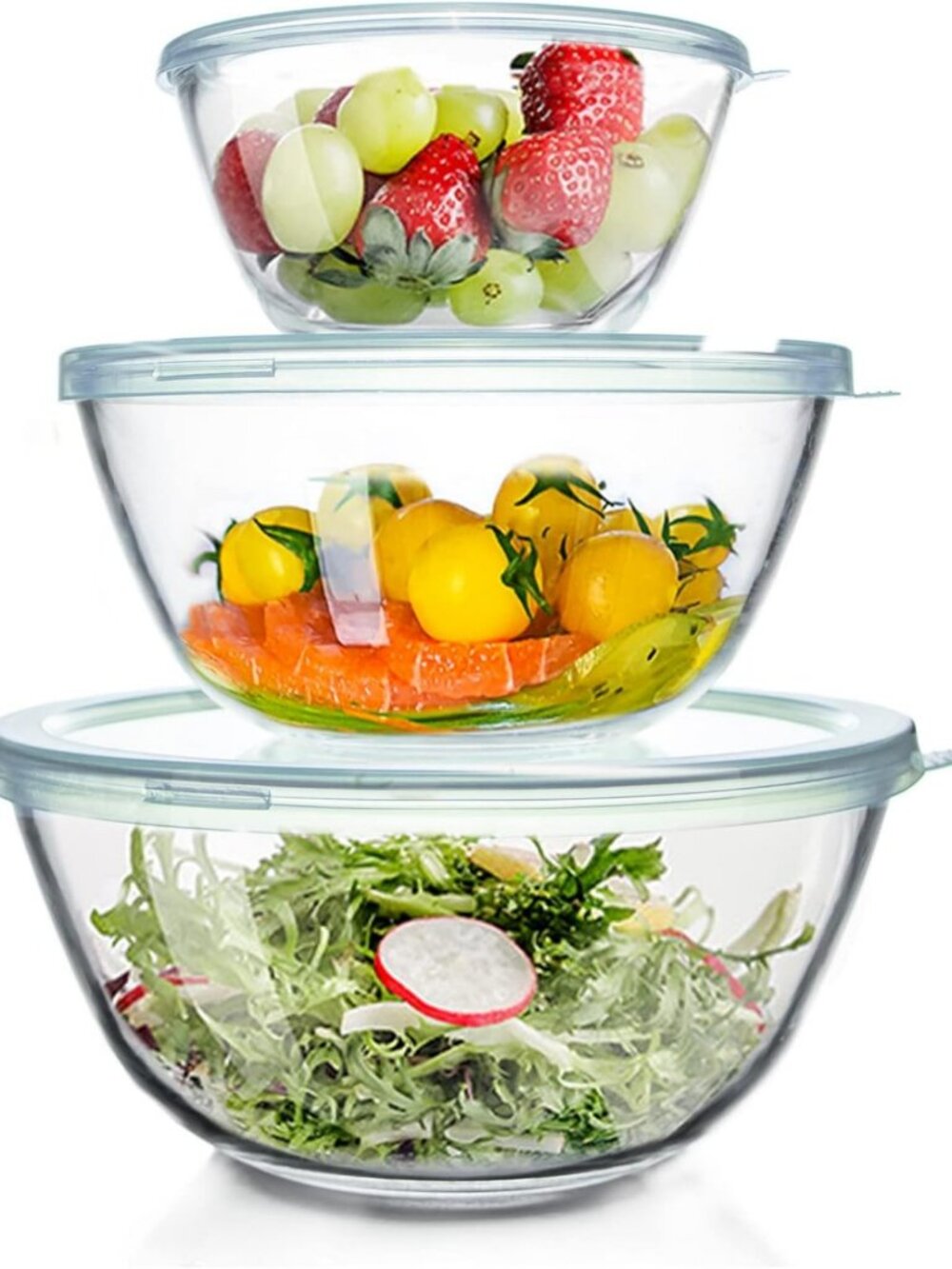 Set of 3 Glass Mixing Bowls with Lids - Nesting Storage for Cooking & Baking